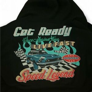 Cropped jacket with racecar on back